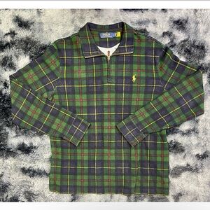 Polo by Ralph Lauren Green, yellow, red and Blue Plaid Quarterzip Tartan, RARE